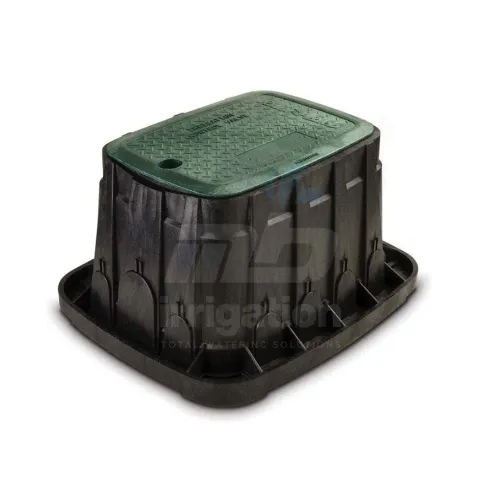 Rain Bird RA9196 Standard Valve Box with green lid and black body for underground irrigation systems