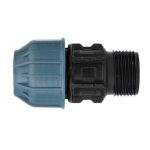 Elysee 25mm compression to 1 inch BSP male thread straight adaptor fitting for MDPE pipeline.