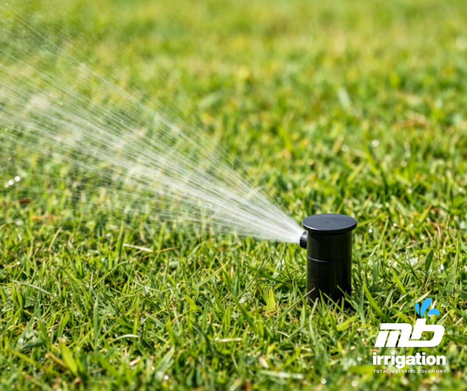 Gear-driven rotor pop-up lawn sprinkler spraying