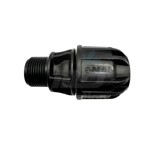 Plas-Fit 25mm compression to 1 inch BSP male thread straight adaptor fitting for MDPE pipe.